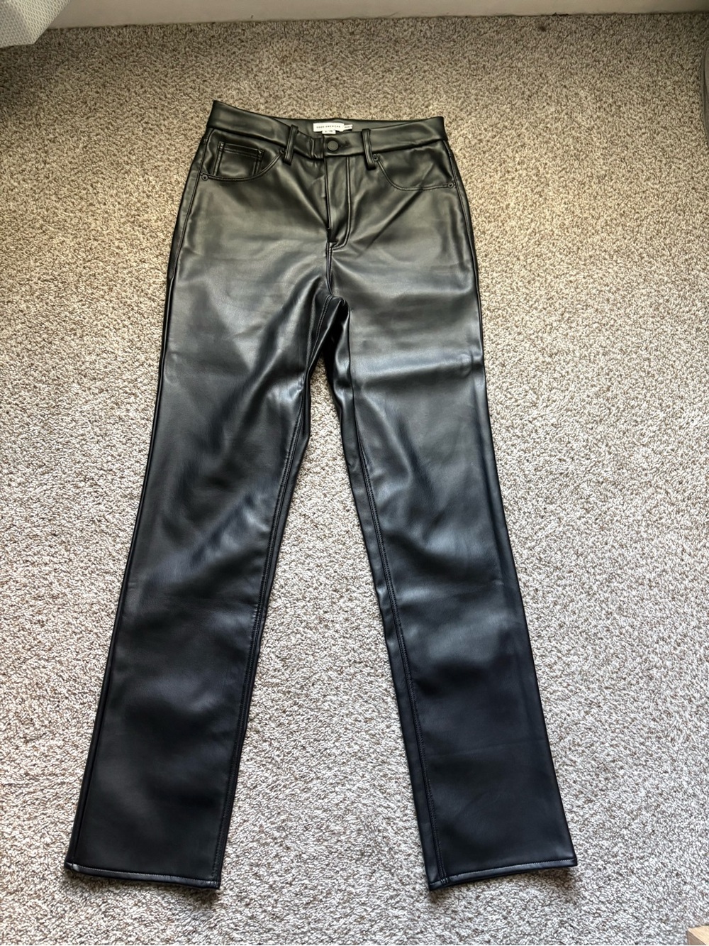 Good American Black Faux Leather Straight-Leg Jeans